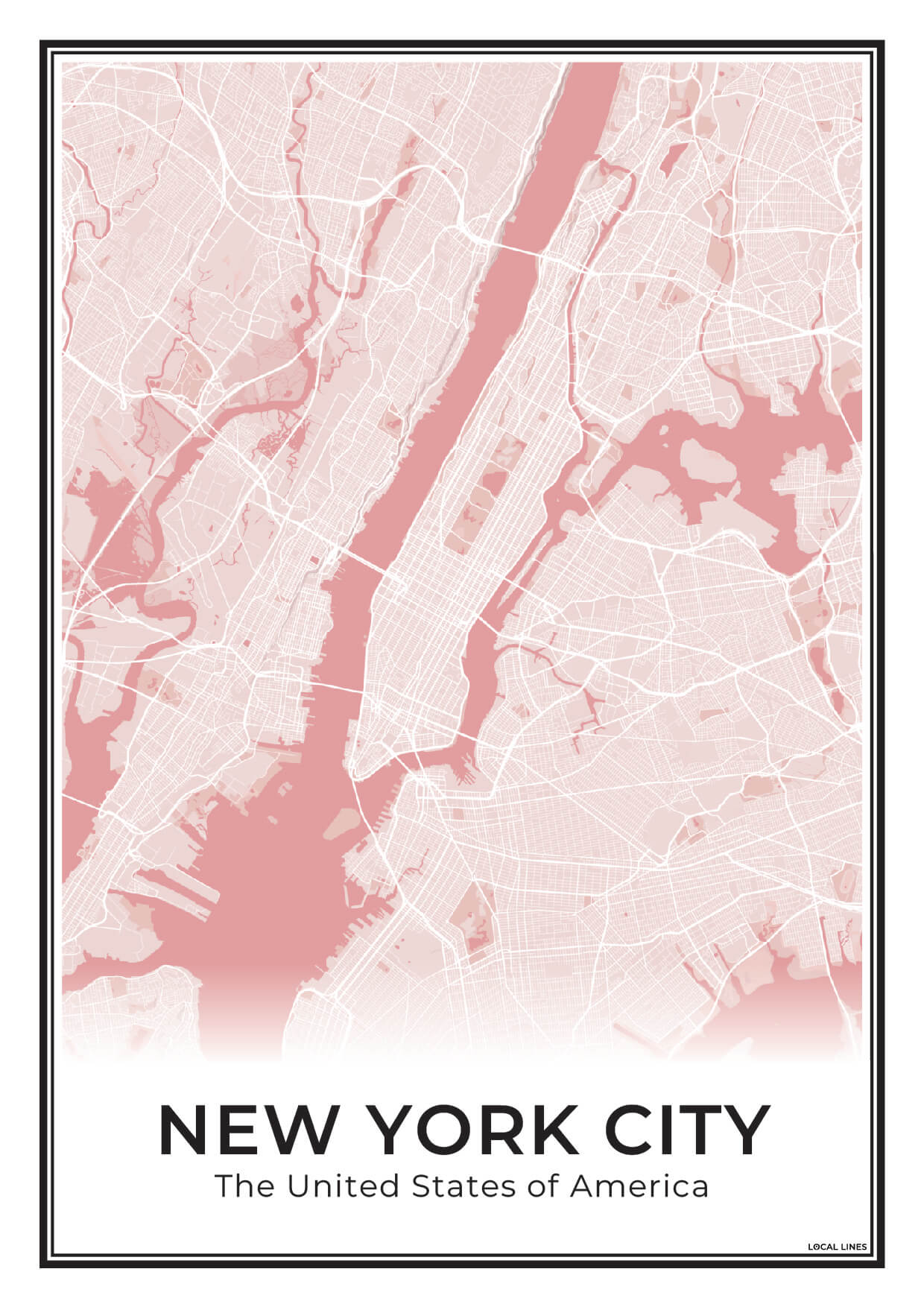 New York Poster van Plattegrond als Wanddecoratie Blush