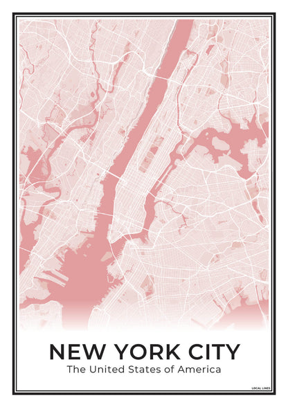 New York Poster van Plattegrond als Wanddecoratie Blush
