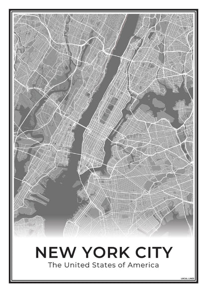 New York Poster van Plattegrond als Wanddecoratie Dark