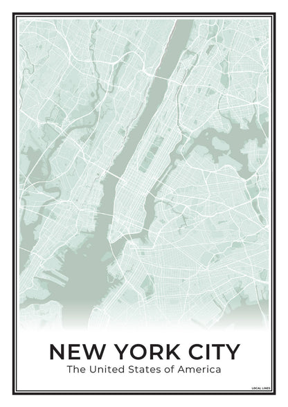 New York Poster van Plattegrond als Wanddecoratie Sage