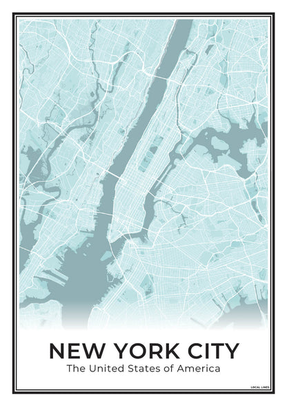 New York Poster van Plattegrond als Wanddecoratie Sky