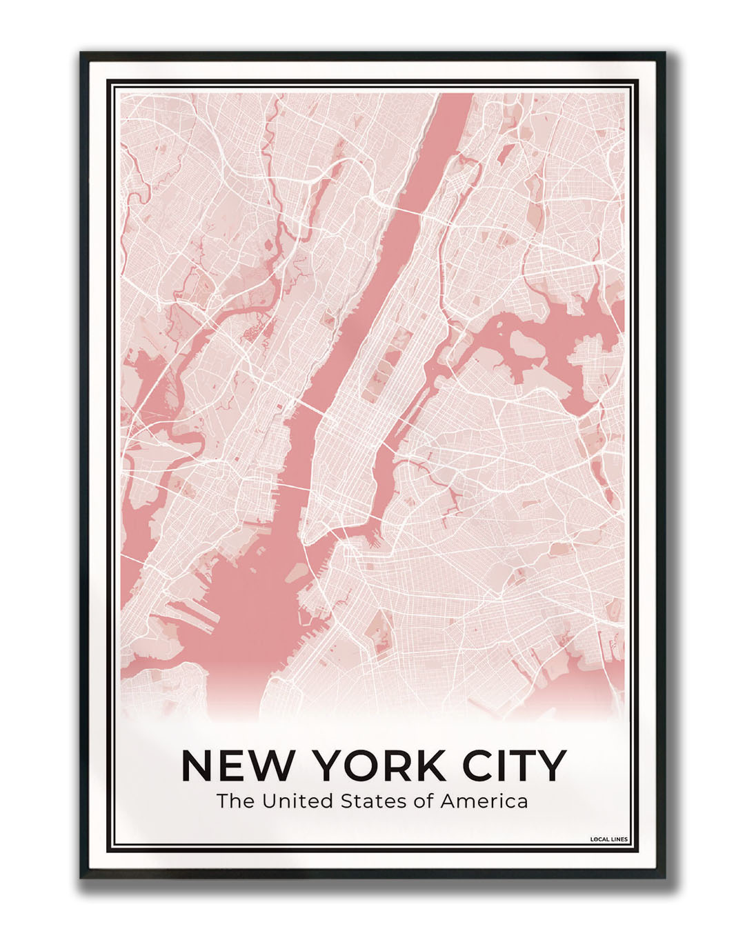 New York Poster van Plattegrond als Wanddecoratie ingelijst Blush