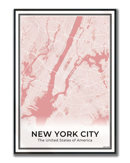 New York Poster van Plattegrond als Wanddecoratie ingelijst Blush