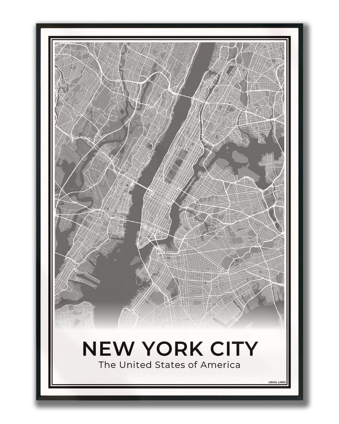New York Poster van Plattegrond als Wanddecoratie ingelijst Dark