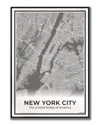 New York Poster van Plattegrond als Wanddecoratie ingelijst Dark