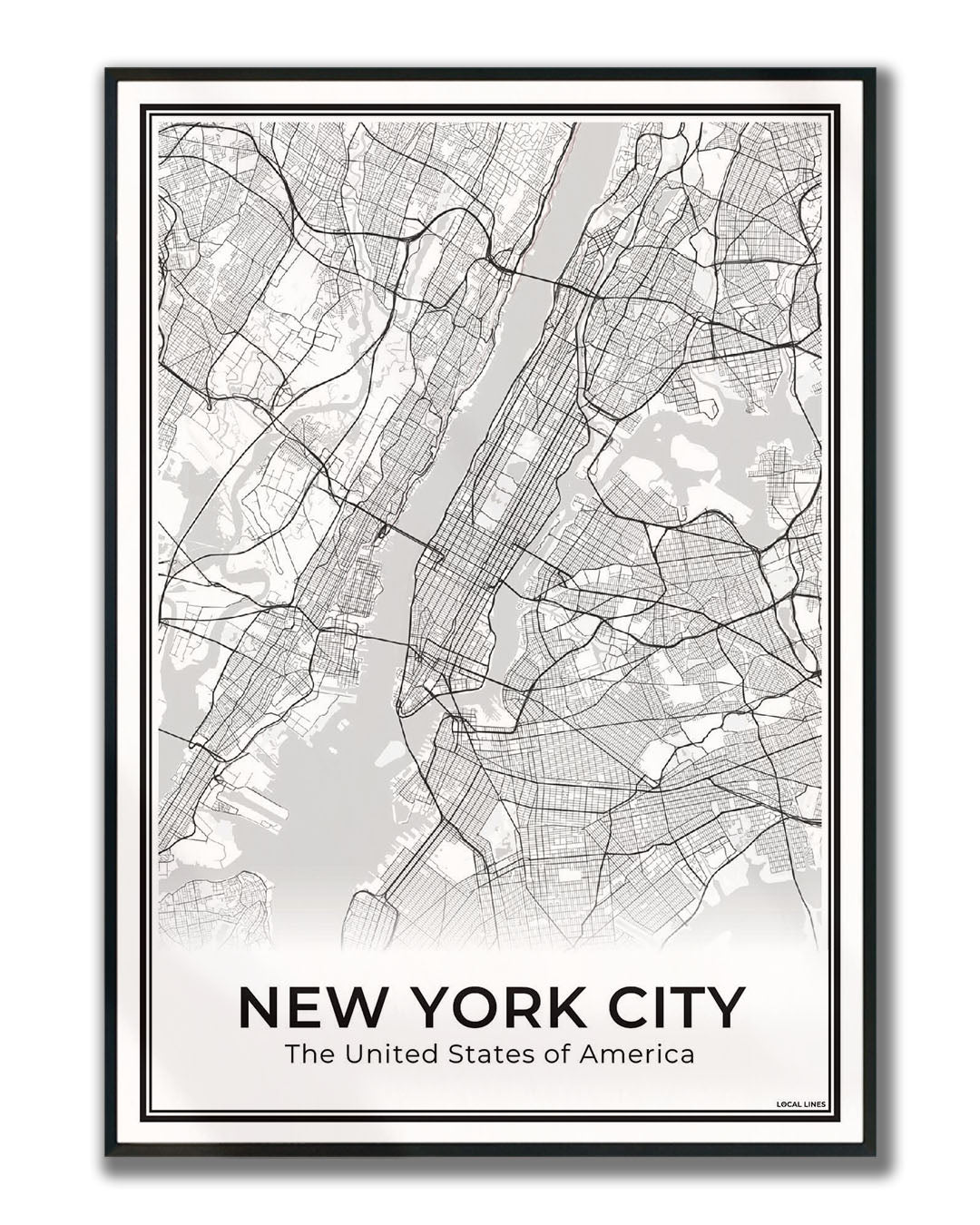 New York Poster van Plattegrond als Wanddecoratie ingelijst Light