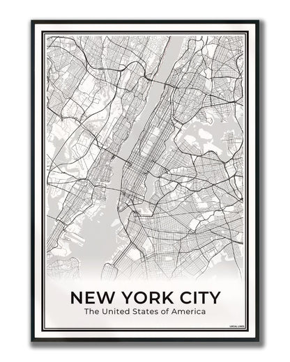 New York Poster van Plattegrond als Wanddecoratie ingelijst Light