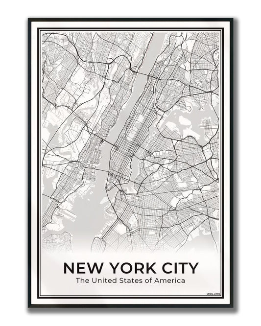 New York Poster van Plattegrond als Wanddecoratie ingelijst Light
