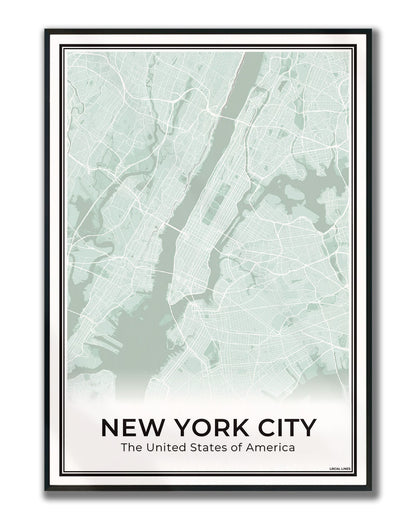 New York Poster van Plattegrond als Wanddecoratie ingelijst Sage