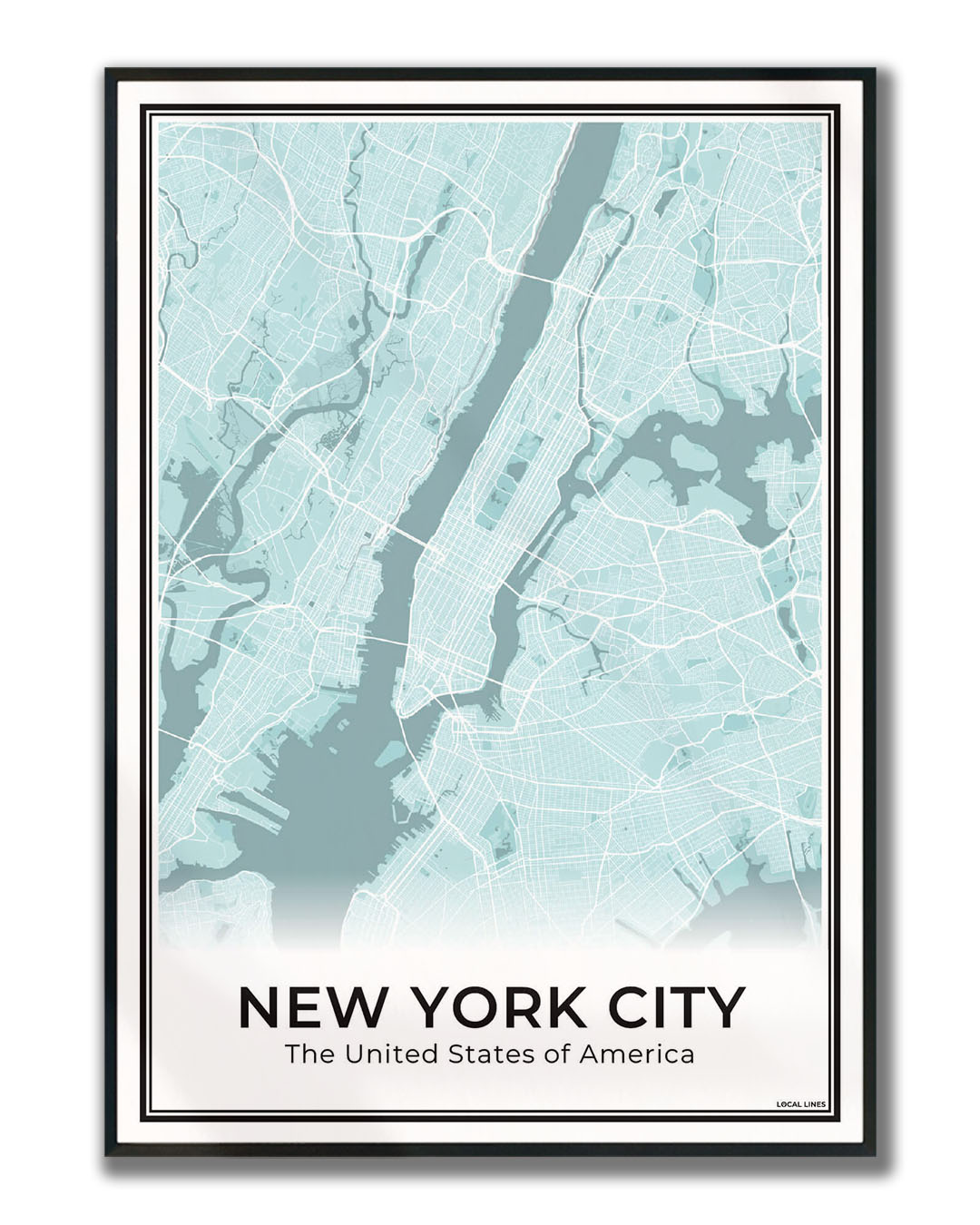 New York Poster van Plattegrond als Wanddecoratie ingelijst Sky