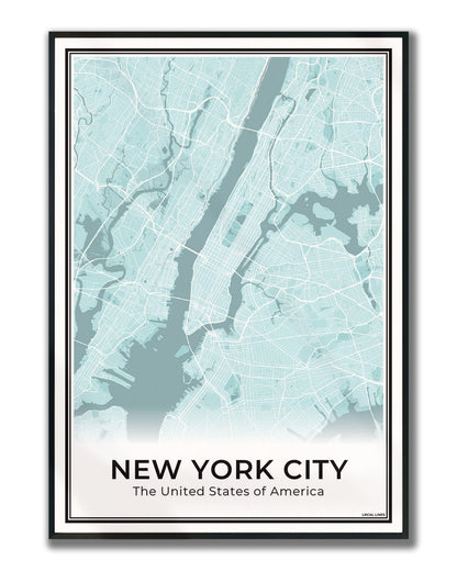 New York Poster van Plattegrond als Wanddecoratie ingelijst Sky