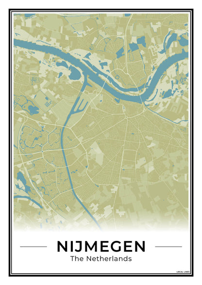 Plattegrond Nijmegen kaart Moss ingelijst