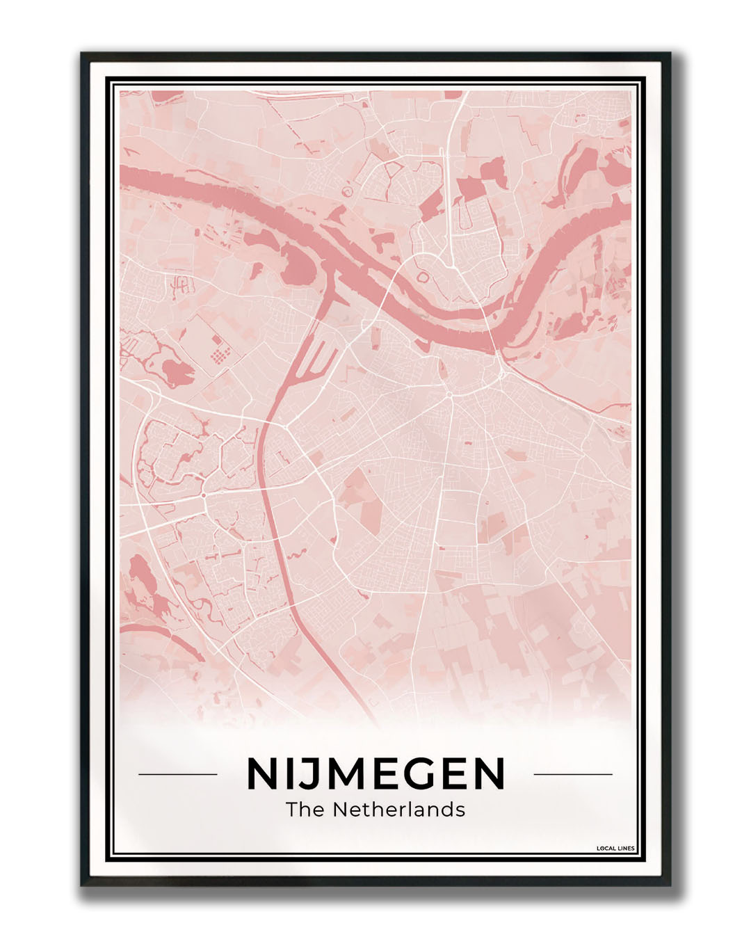 Plattegrond Nijmegen kaart Blush ingelijst