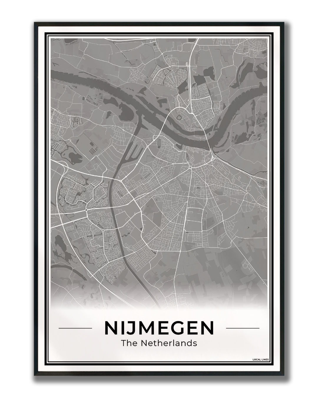 Plattegrond Nijmegen kaart Dark Ingelijst