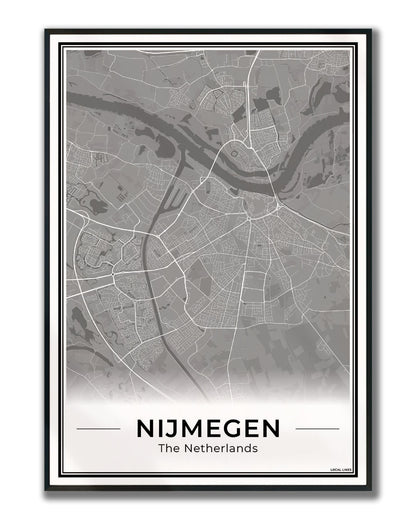 Plattegrond Nijmegen kaart Dark Ingelijst