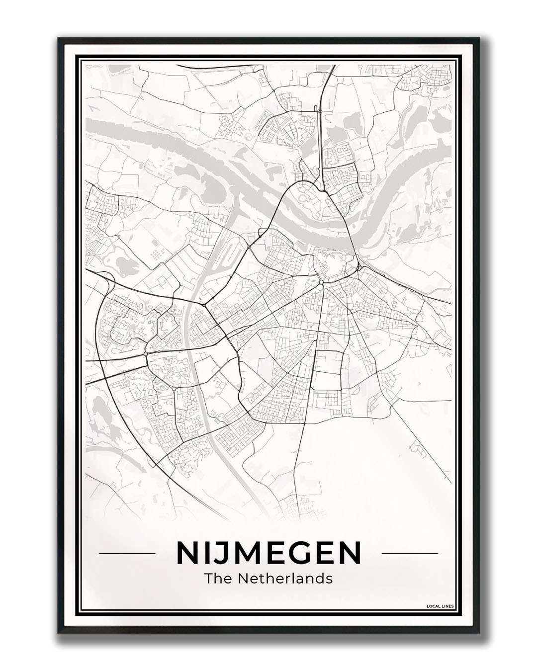 Plattegrond Nijmegen kaart Ingelijst Light