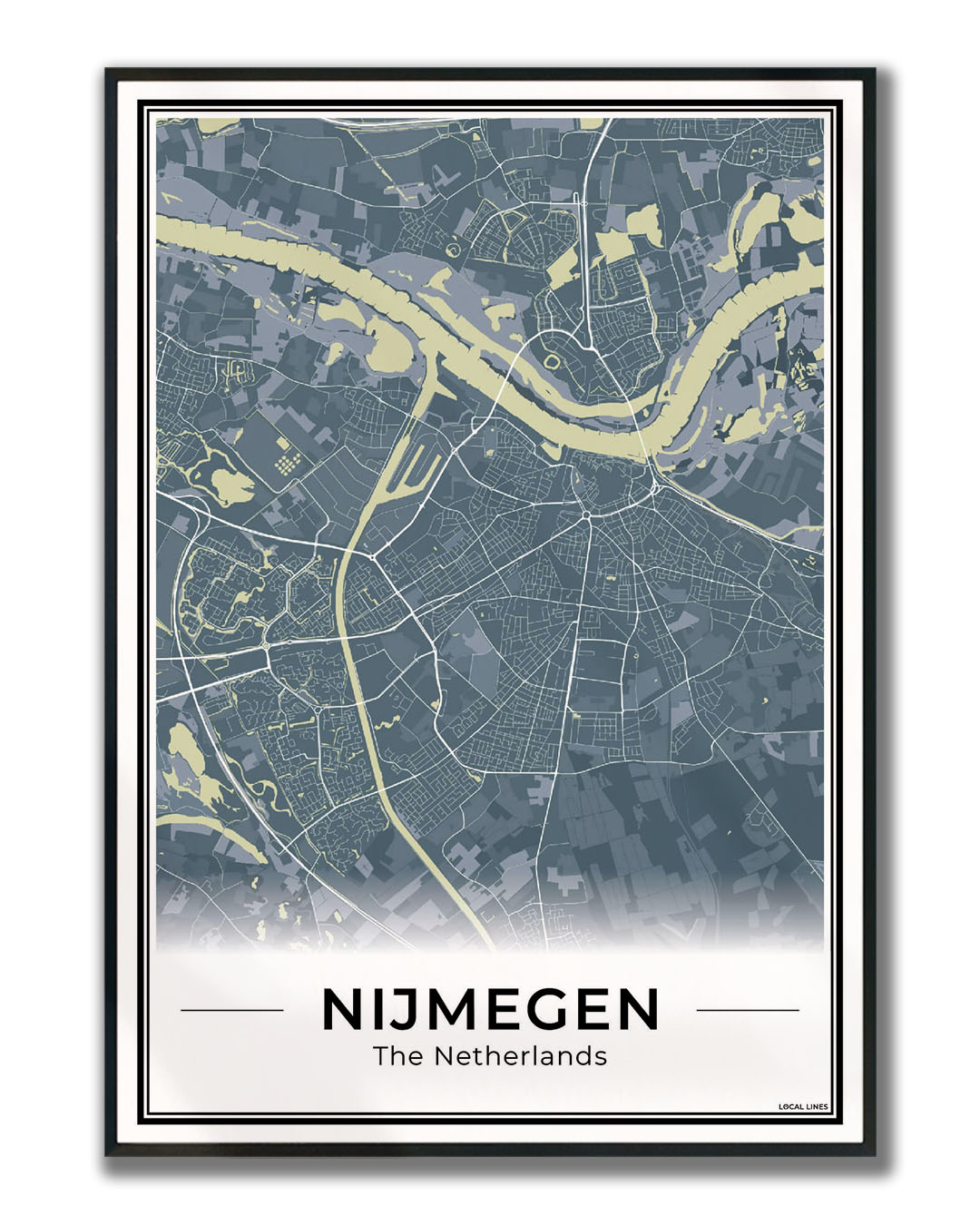 Plattegrond Nijmegen kaart Midnight ingelijst