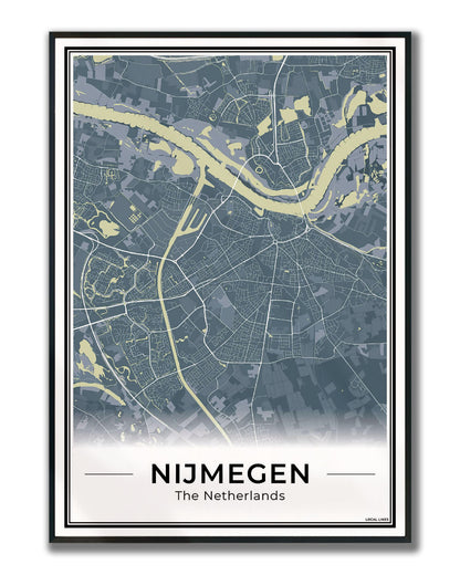 Plattegrond Nijmegen kaart Midnight ingelijst