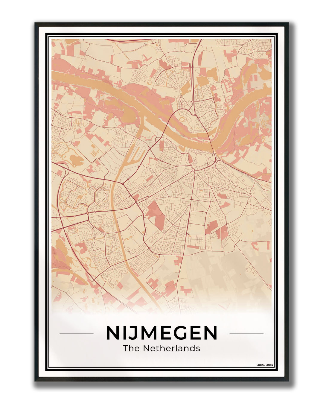 Plattegrond Nijmegen kaart Terracotta Ingelijst