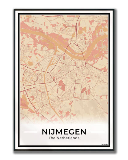 Plattegrond Nijmegen kaart Terracotta Ingelijst