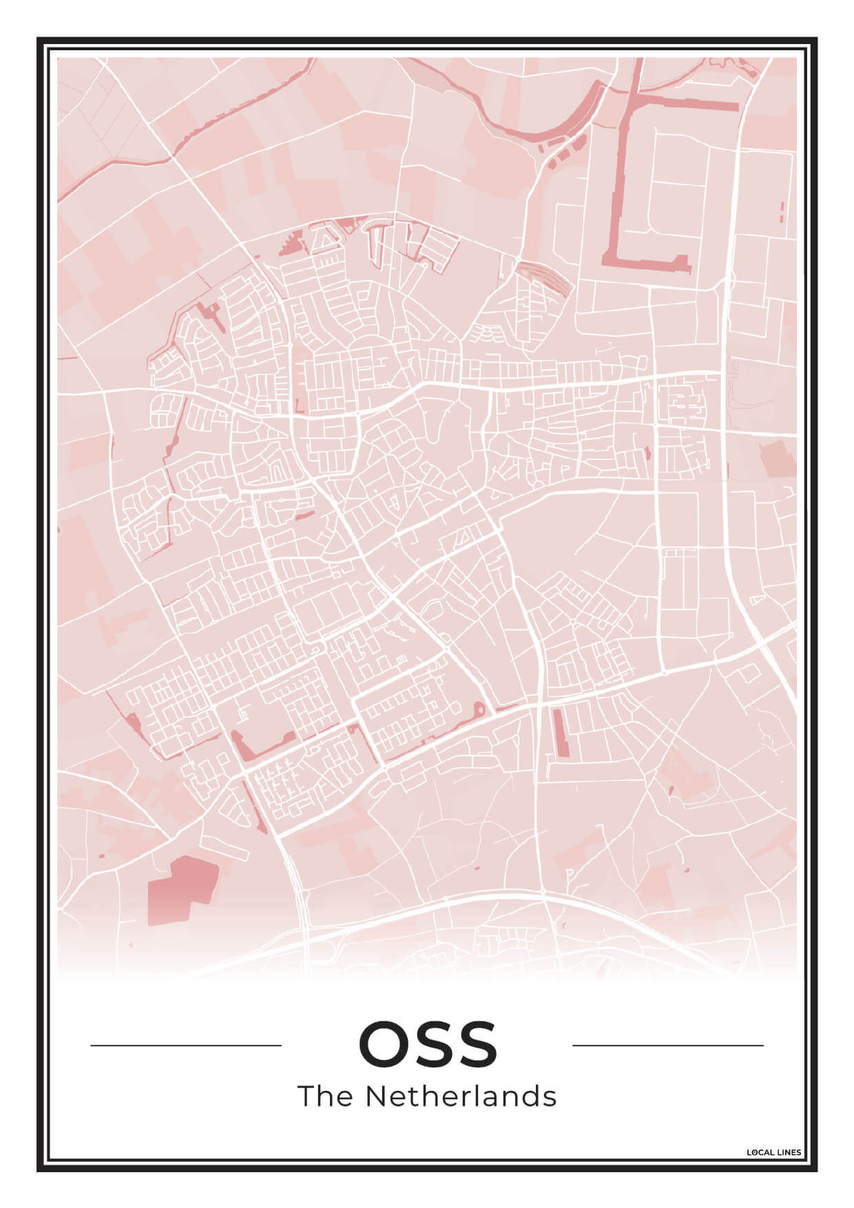 Plattegrond Oss Poster voor Woonkamer Blush