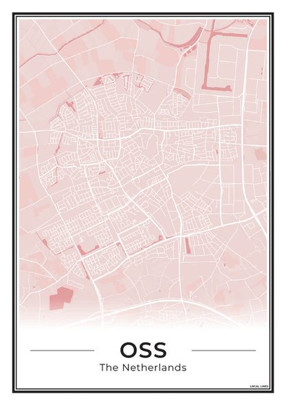 Plattegrond Oss Poster voor Woonkamer Blush