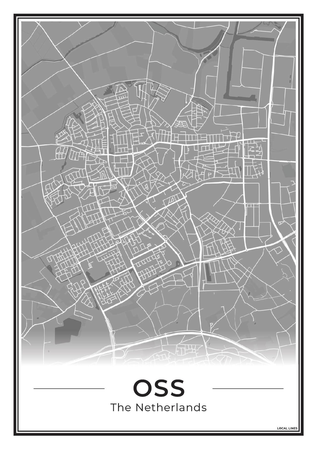 Plattegrond Oss Poster voor Woonkamer Dark