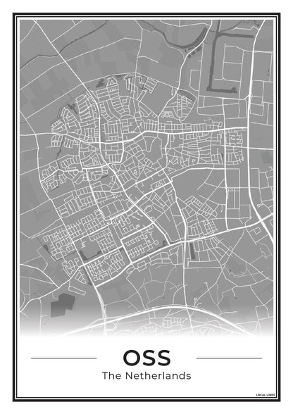 Plattegrond Oss Poster voor Woonkamer Dark