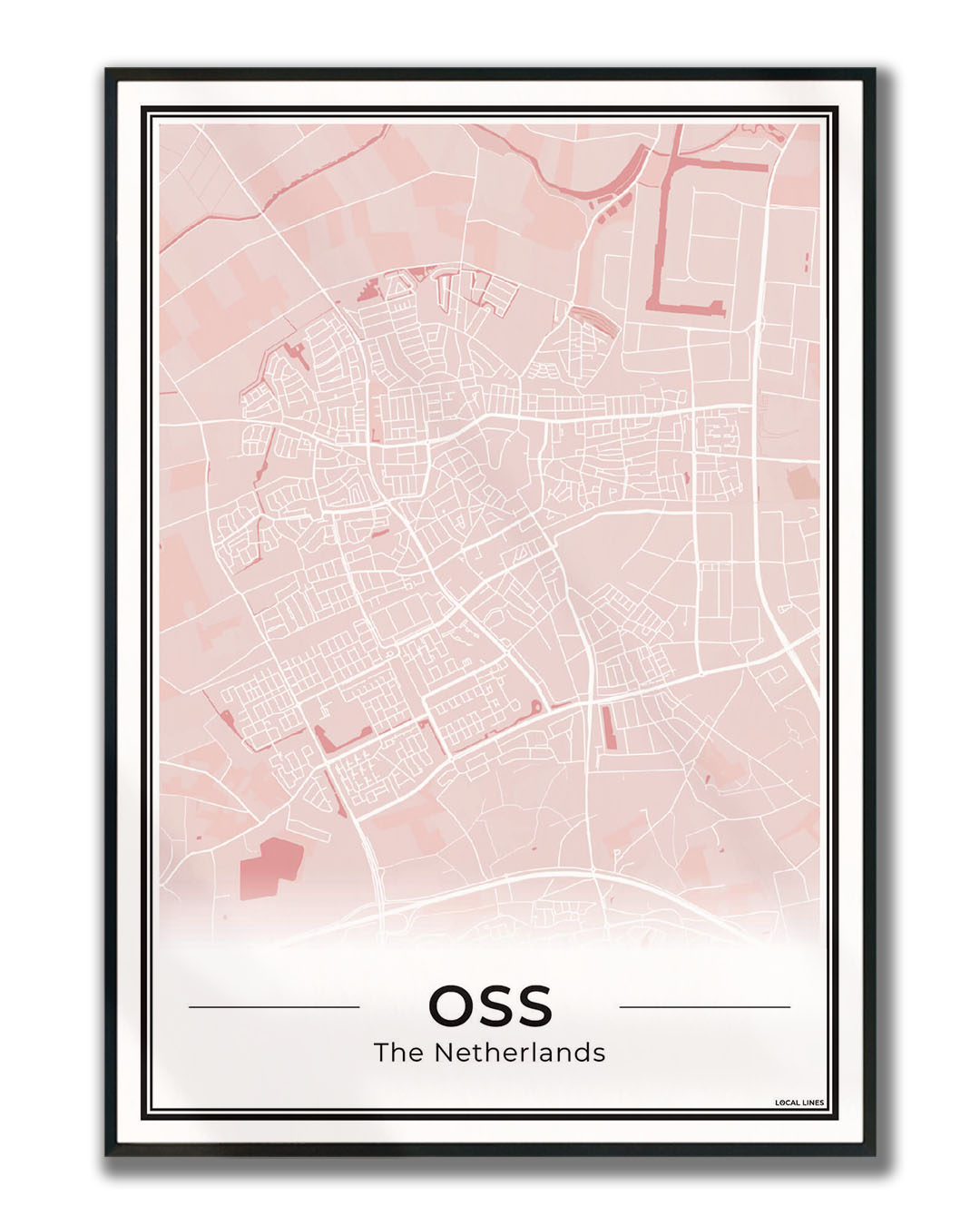 Plattegrond Oss Poster voor Woonkamer ingelijst Blush