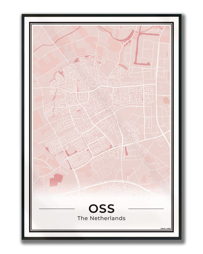 Plattegrond Oss Poster voor Woonkamer ingelijst Blush