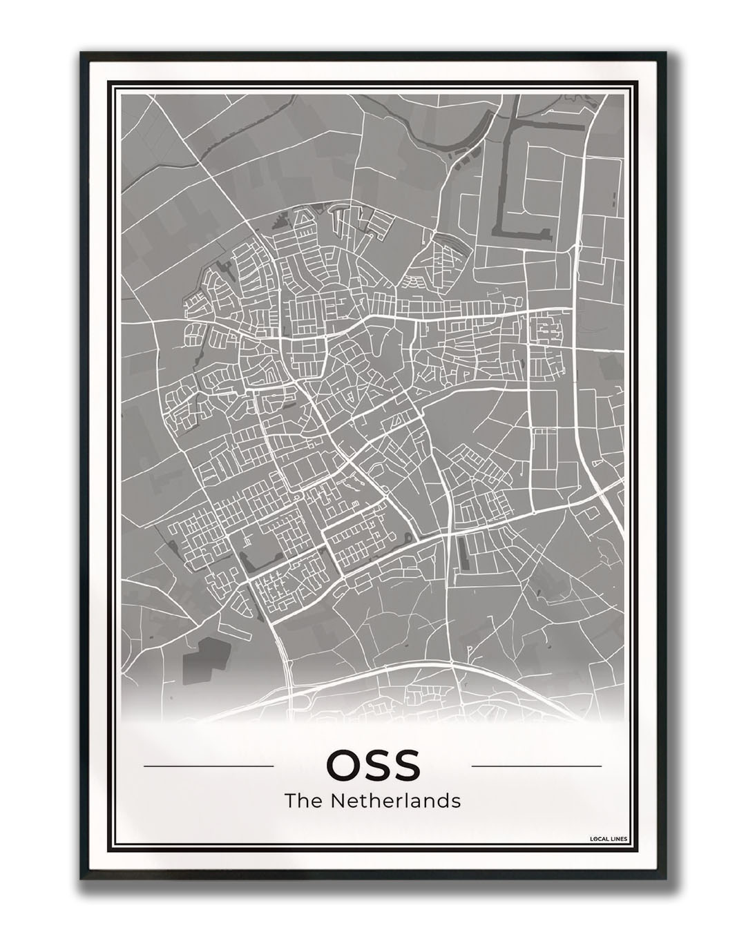 Plattegrond Oss Poster voor Woonkamer ingelijst Dark