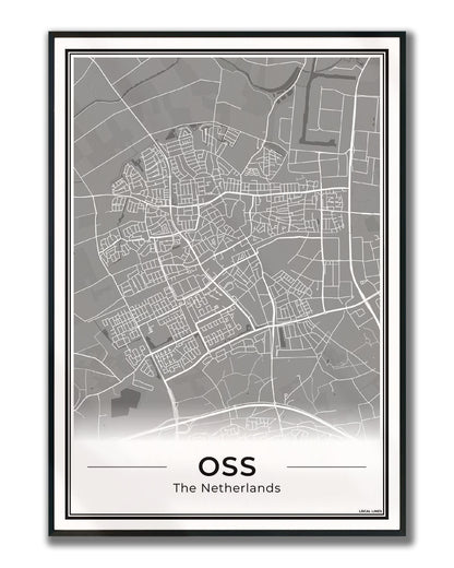 Plattegrond Oss Poster voor Woonkamer ingelijst Dark