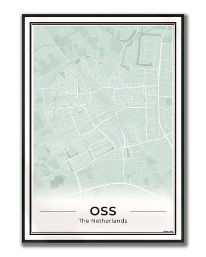 Plattegrond Oss Poster voor Woonkamer ingelijst Sage