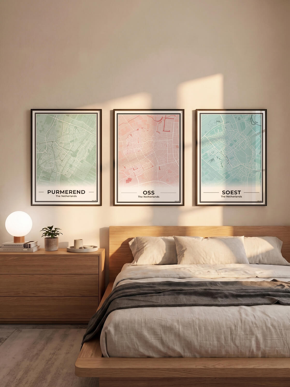 Plattegrond Oss Poster voor Woonkamer in 3 kleuren ingelijst in slaapkamer Algemeen