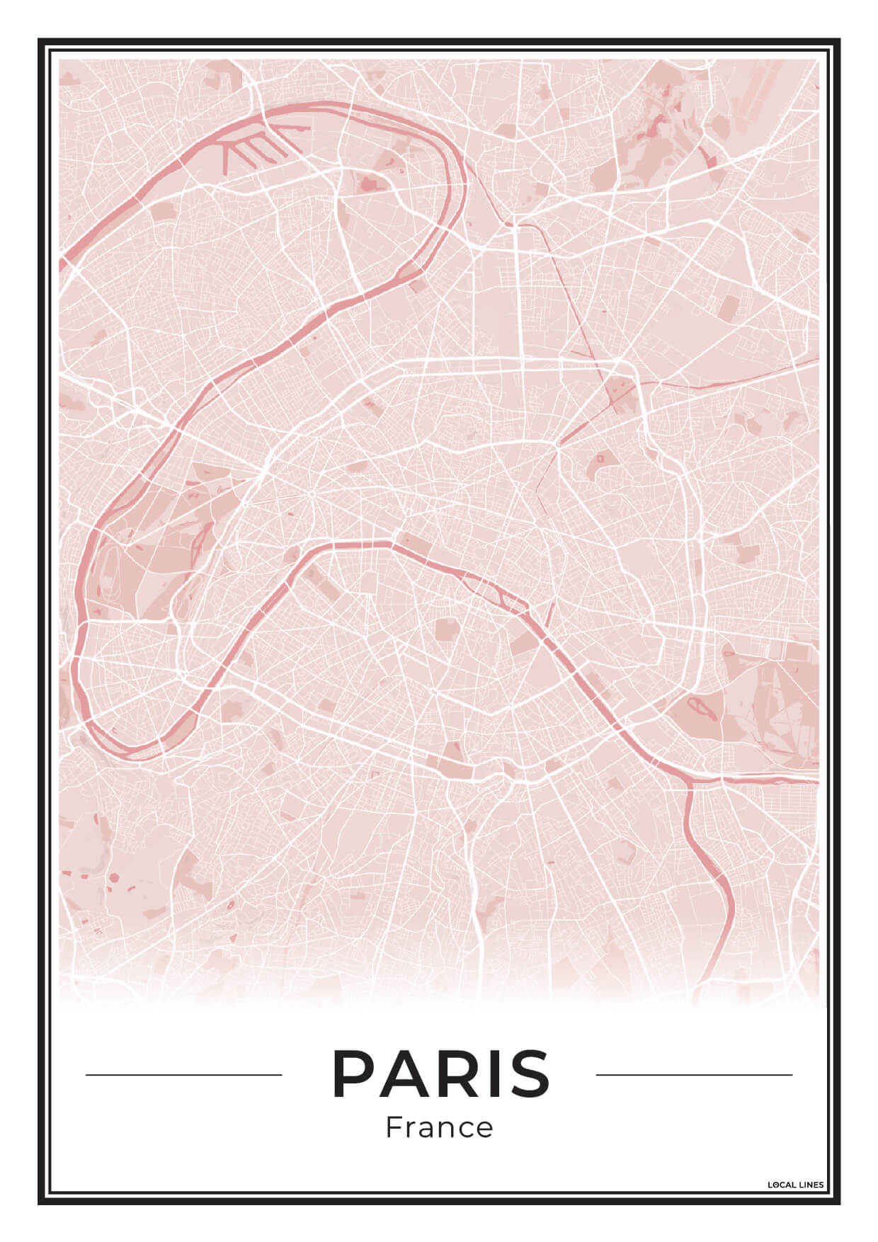 Parijs Stadskaart als Wanddecoratie voor Interieur Blush