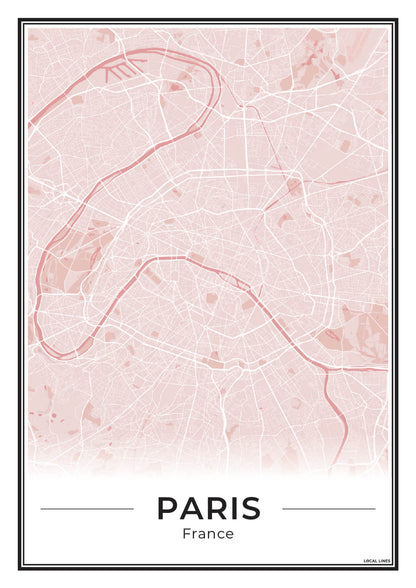 Parijs Stadskaart als Wanddecoratie voor Interieur Blush