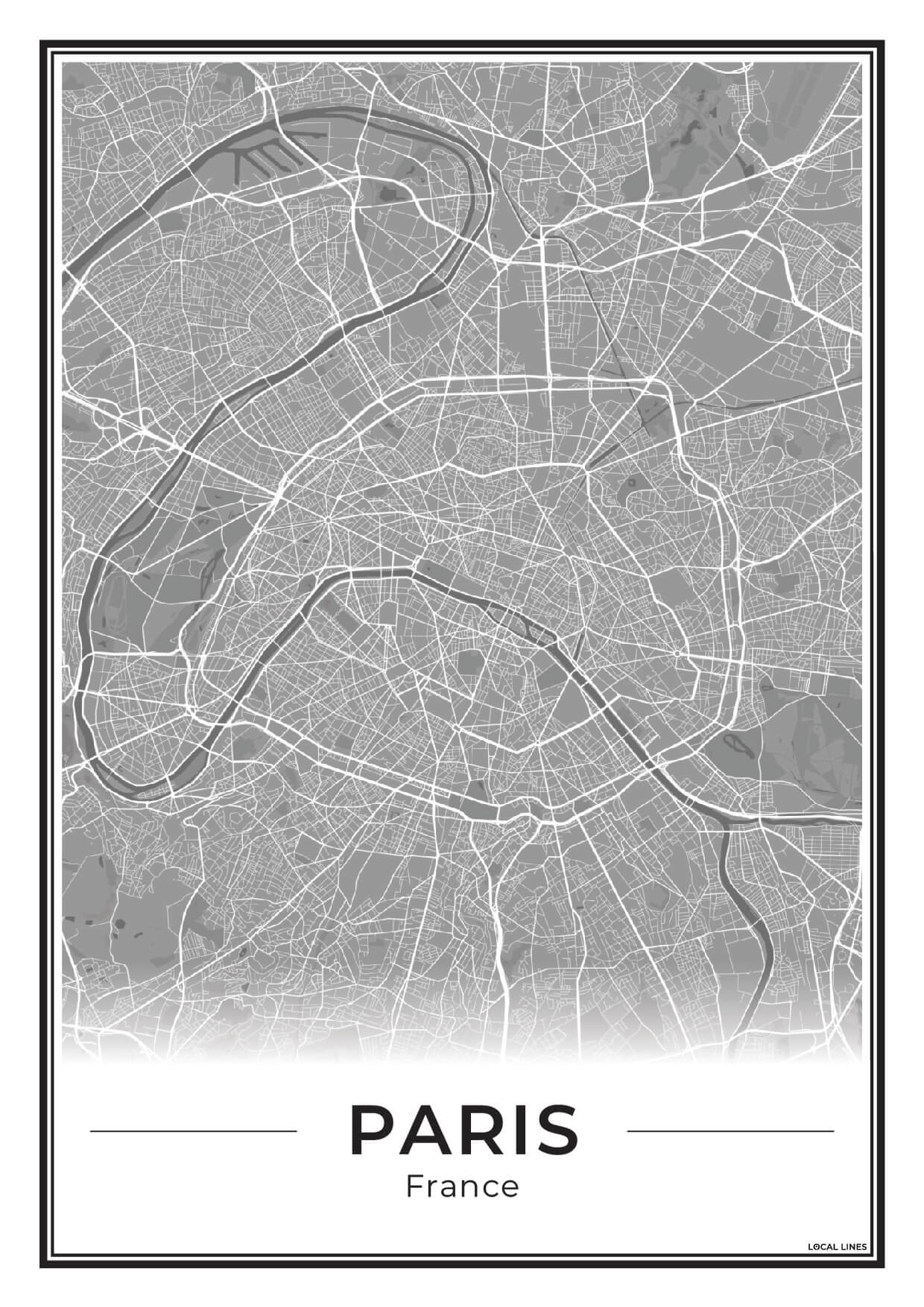 Parijs Stadskaart als Wanddecoratie voor Interieur Dark