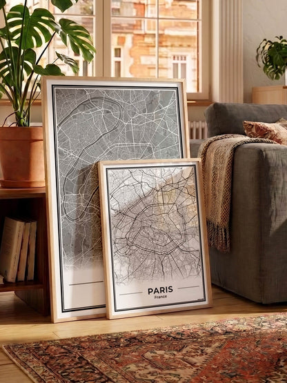 Parijs Stadskaart als Wanddecoratie voor Interieur in wit en grijs Algemeen