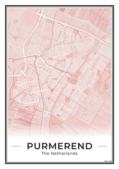 Plattegrond Purmerend Poster voor Woonkamer Blush