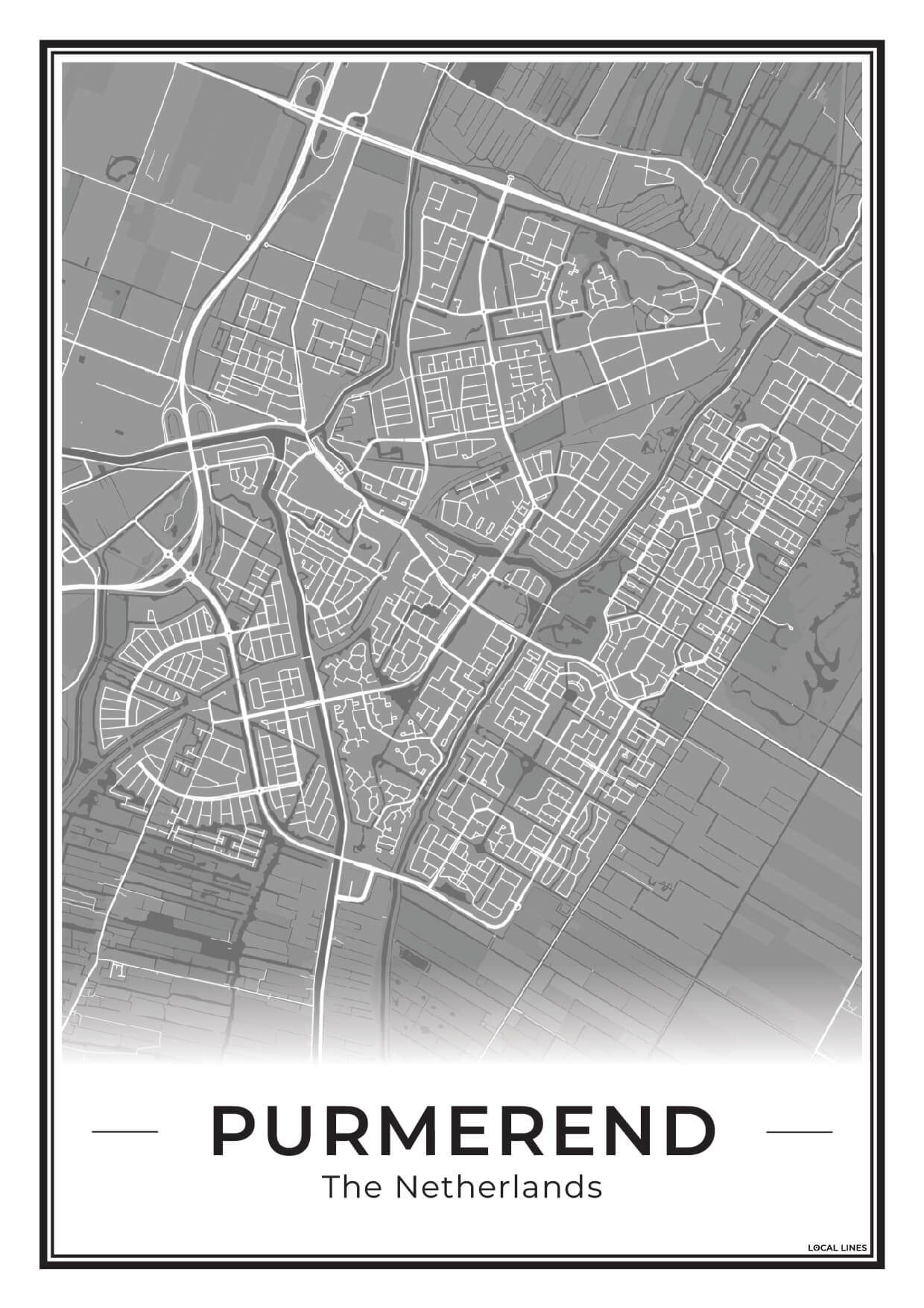 Plattegrond Purmerend Poster voor Woonkamer Dark