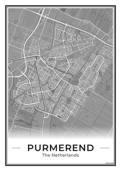 Plattegrond Purmerend Poster voor Woonkamer Dark
