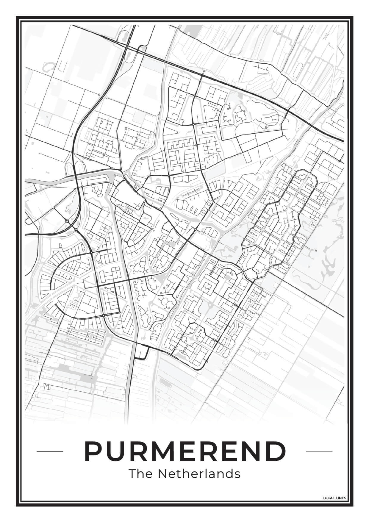 Plattegrond Purmerend Poster voor Woonkamer Light