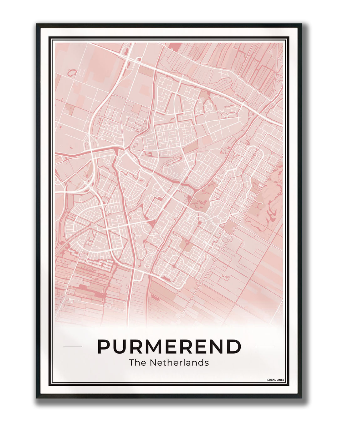 Plattegrond Purmerend Poster voor Woonkamer ingelijst Blush