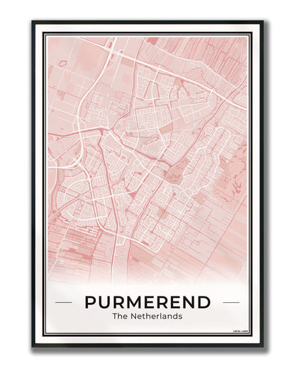 Plattegrond Purmerend Poster voor Woonkamer ingelijst Blush