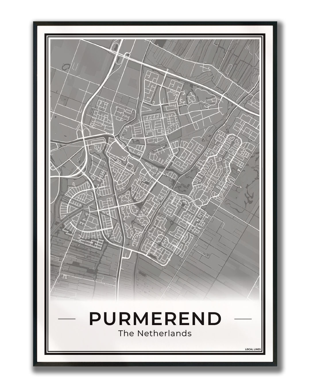 Plattegrond Purmerend Poster voor Woonkamer ingelijst Dark