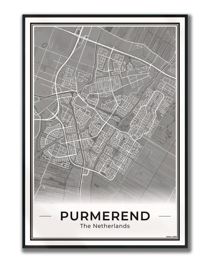 Plattegrond Purmerend Poster voor Woonkamer ingelijst Dark