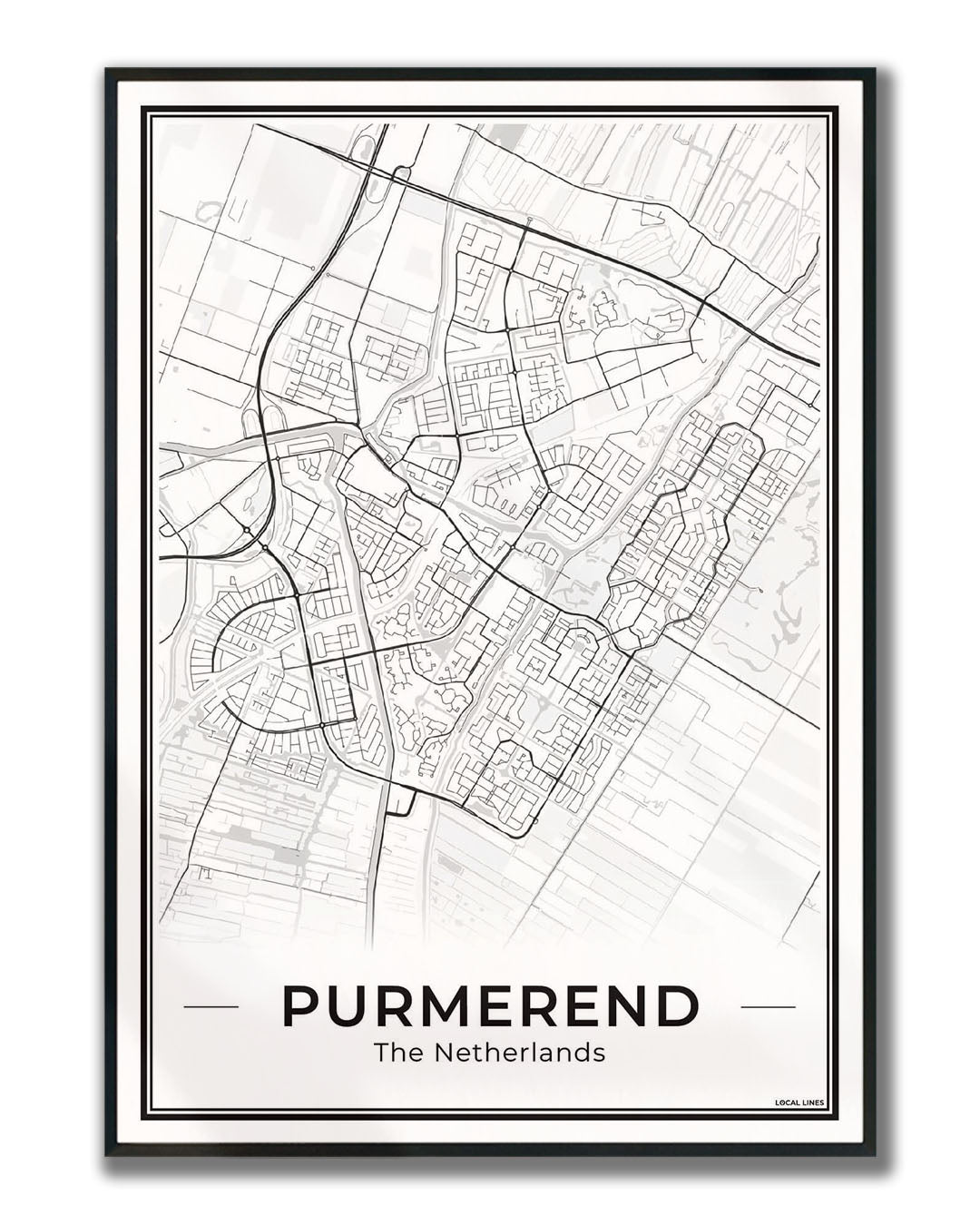 Plattegrond Purmerend Poster voor Woonkamer ingelijst Light