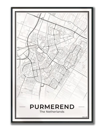 Plattegrond Purmerend Poster voor Woonkamer ingelijst Light