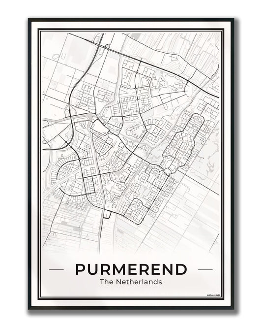Plattegrond Purmerend Poster voor Woonkamer ingelijst Light