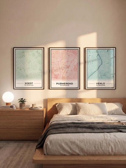 Plattegrond Purmerend Poster voor Woonkamer in slaapkamer in 3 kleuren Algemeen